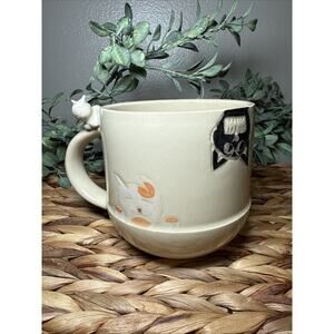 Handmade Studio Pottery Cream Cat Mug Sculpted Handle Signed MGO 2023 Folk Art